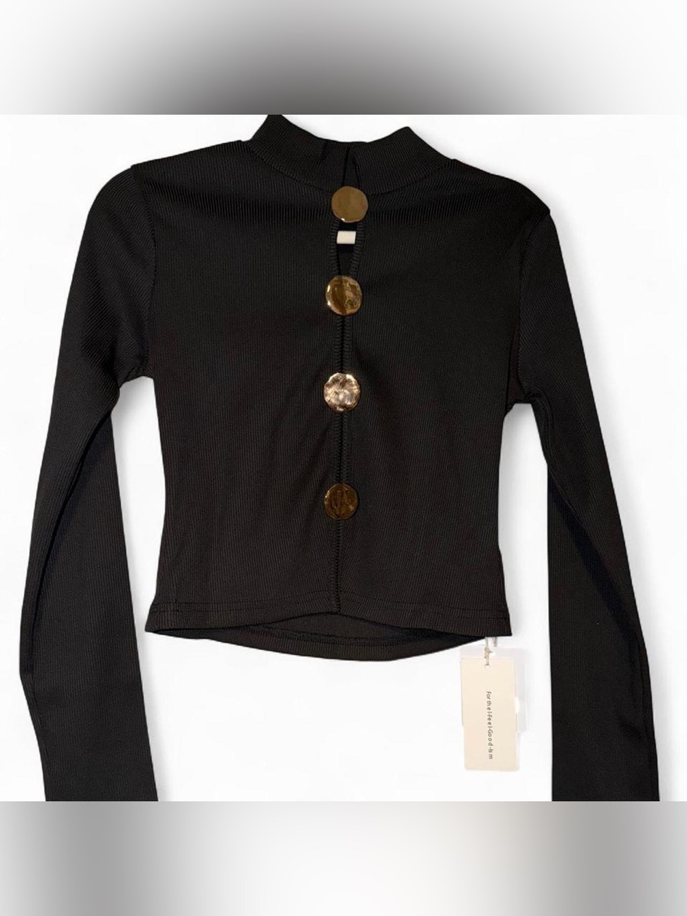 ✨COMMENSE✨ Black Long-Sleeve Top with Gold Button Detail